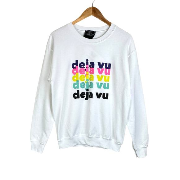 Alla Berman Womens NWT White Multicolor Deja Vu Printed Crewneck Sweatshirt - Picture 1 of 11
